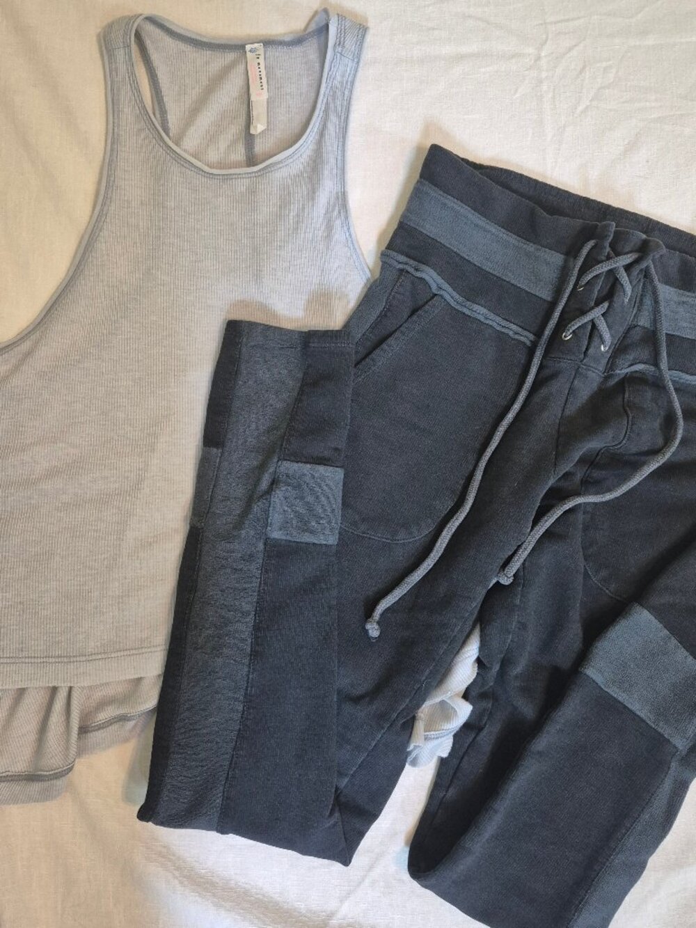 FP Movement S Bundle Gray Ribbed Racerback Tank Black Bodhi Leggings Athleisure